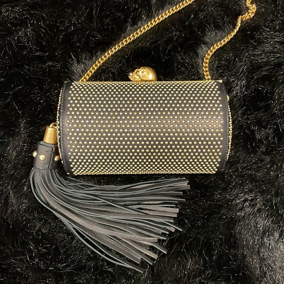 Alexander McQueen Cylinder Black Studded Cross Body Clutch with Scull ornament - Picture 10 of 10